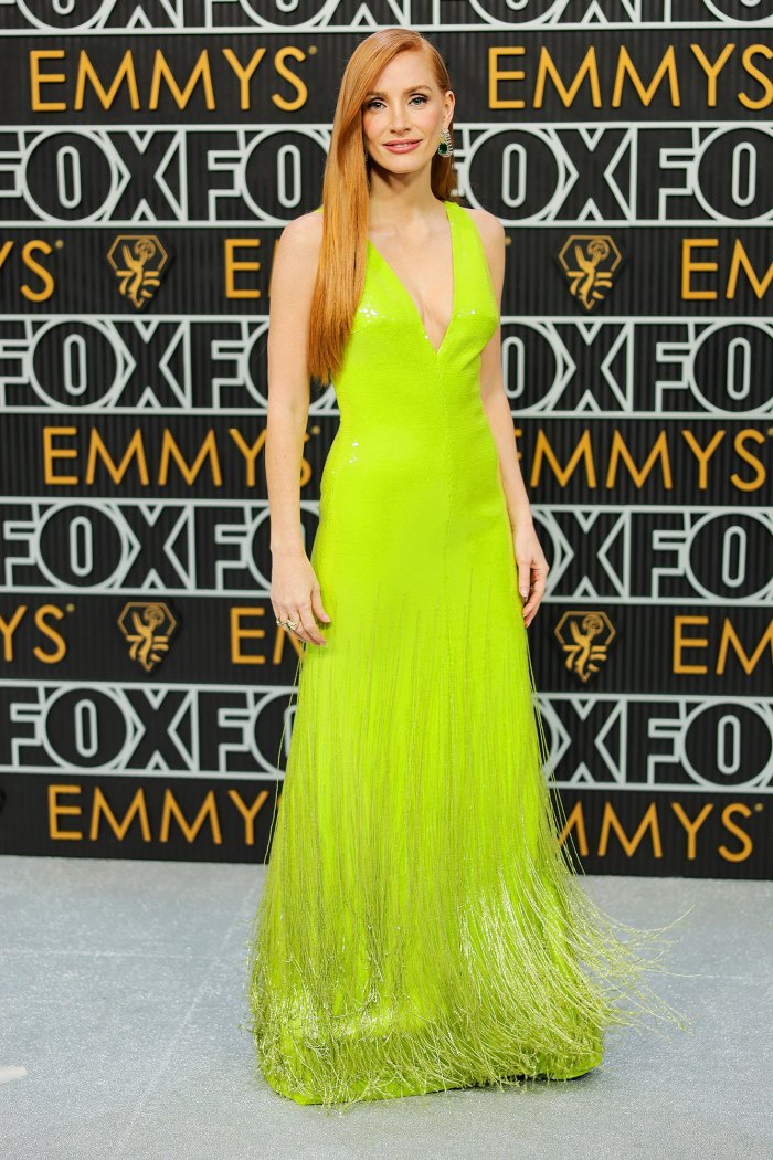 Jessica Chastain Rocks Neon Dress at 2023 Emmys | Us Weekly