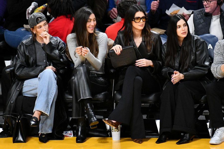 Hailey Bieber Kendall Jenner and More Twin in Leather at LA Lakers Game