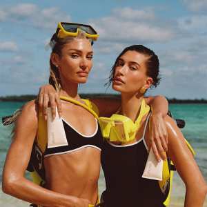 Hailey Bieber and Candice Swanepoel Twin in Sexy Swimsuits for New Rhode Launch 873