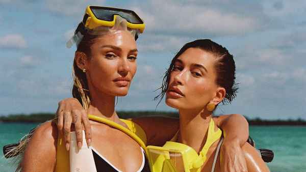 Hailey Bieber and Candice Swanepoel Twin in Sexy Swimsuits for New Rhode Launch 873