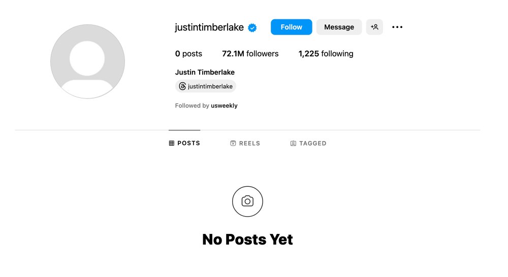Justin Timberlake Mysteriously Wipes His Instagram Account