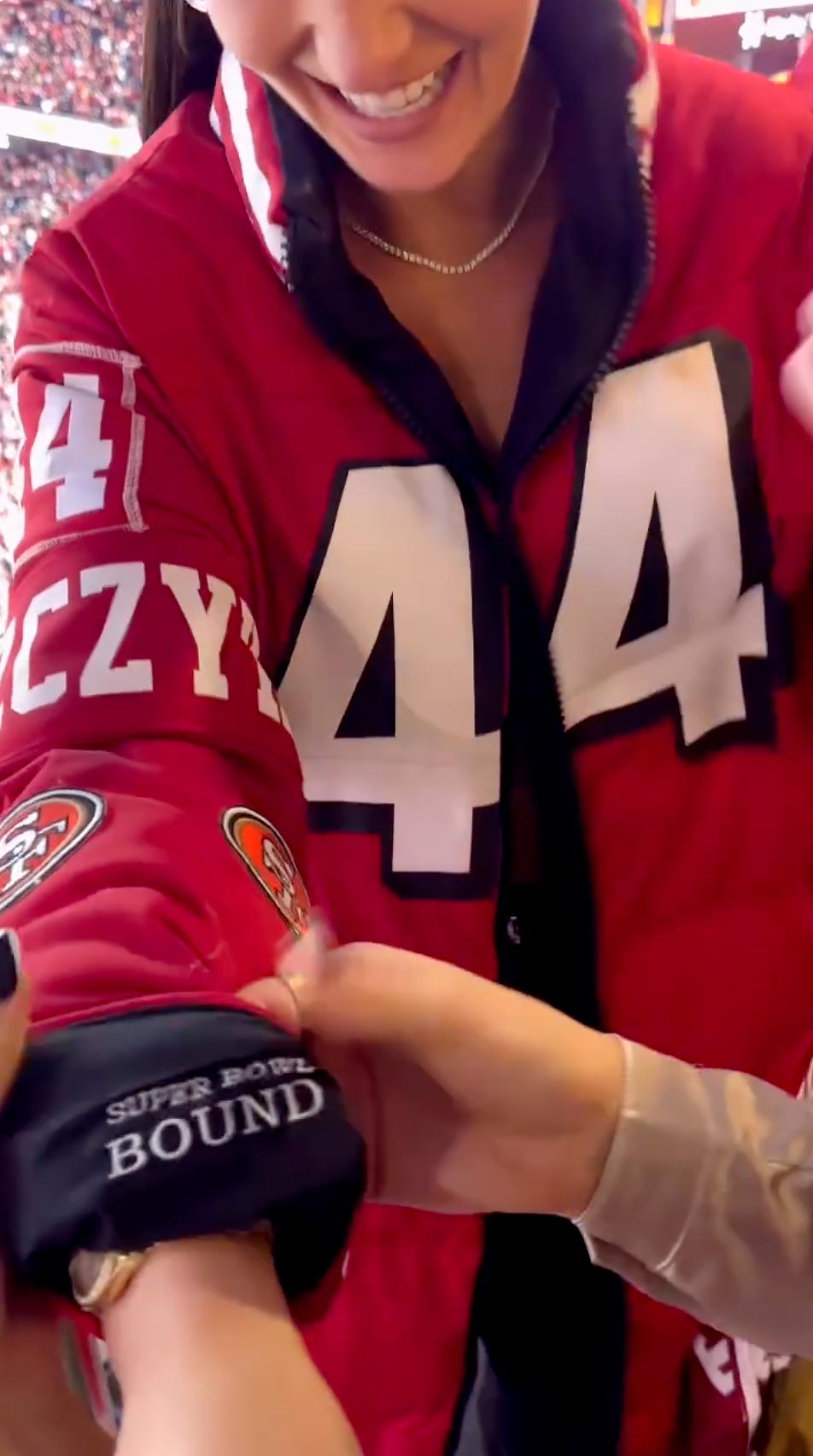 Kristin Juszczyk's Latest Custom Jersey Jacket Predicted the 49ers NFC Win