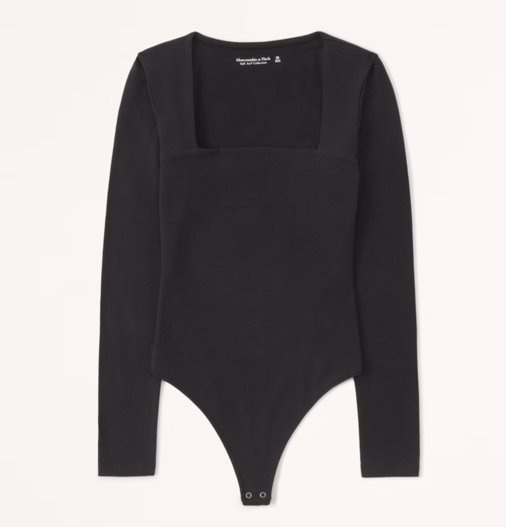 Abercrombie and Fitch Long-Sleeve Cotton Seamless Fabric Squareneck Bodysuit