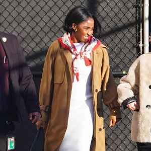 Ayo Edebiri arriving at 'Jimmy Kimmel Live!' on January 10, 2024.