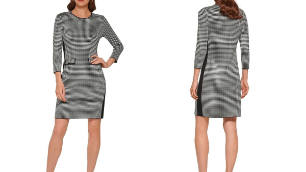 DKNY Faux Pocket Jewel Neck Dress