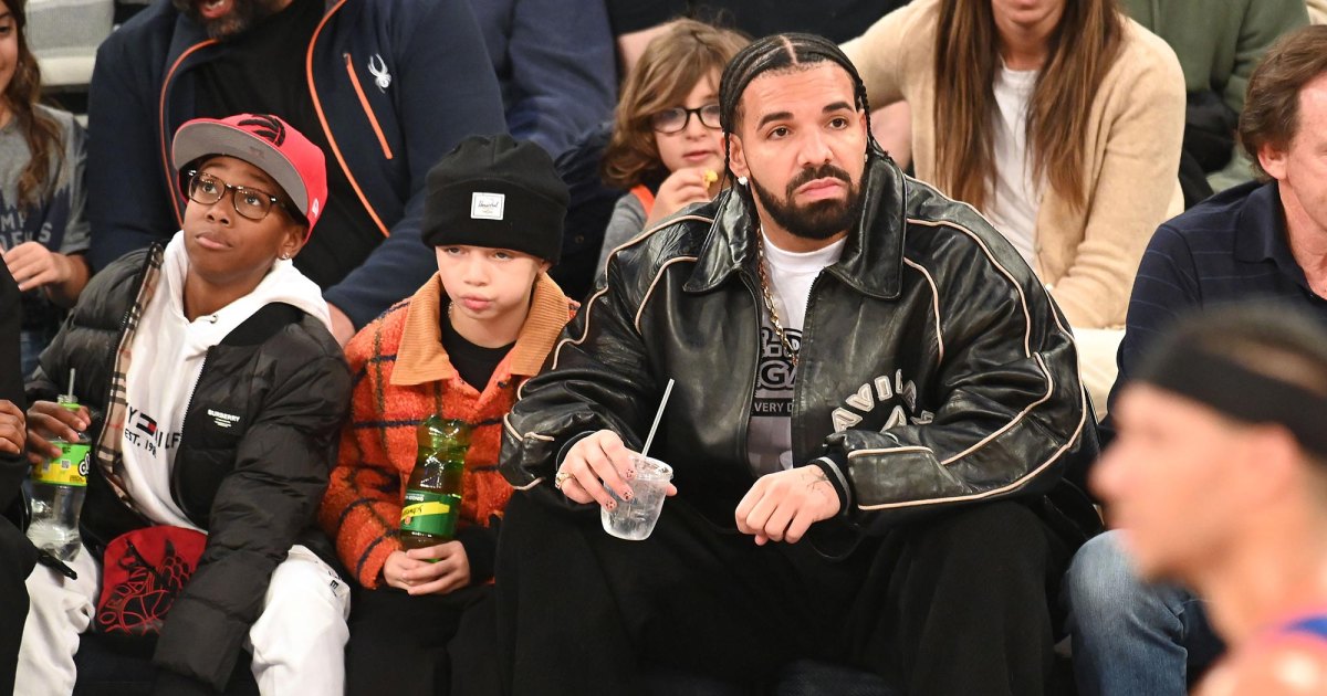feature Drake and Son Adonis Sit Courtside at New York Knicks Game