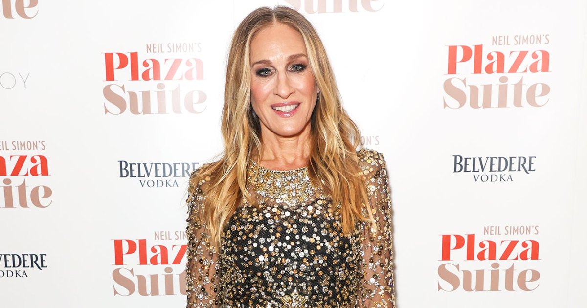 feature Sarah Jessica Parker Is a Golden Girl in Glittery Dress at the Plaza Suite Afterparty