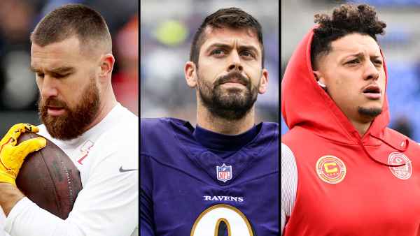 Travis Kelce Tosses Ravens Kicker Justin Tuckers Helmet to Help Patrick Mahomes Practice