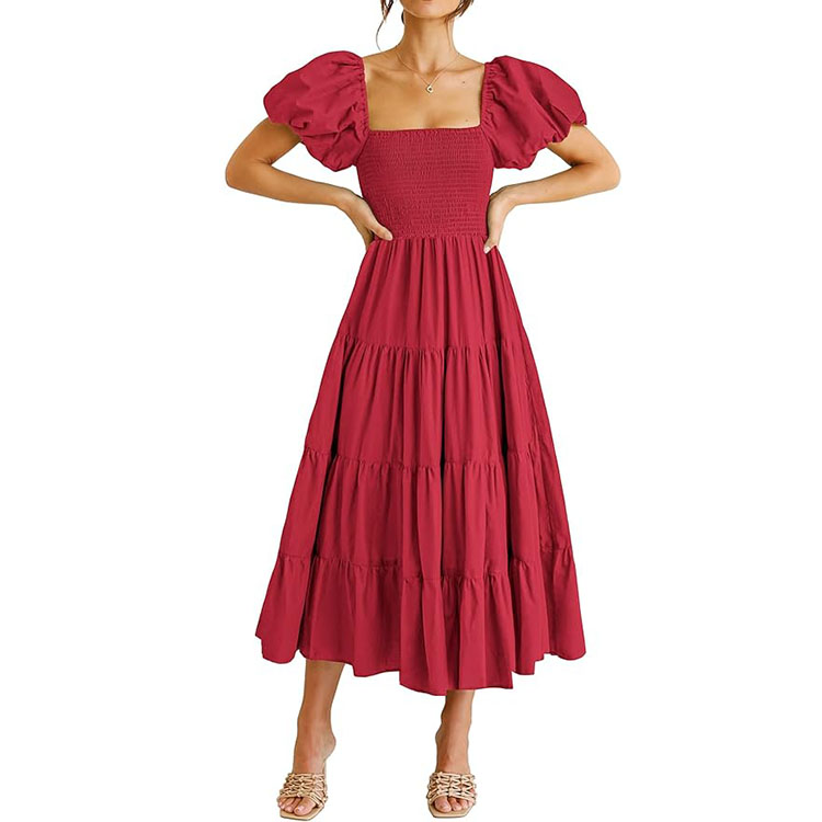 red puff-sleeve dress