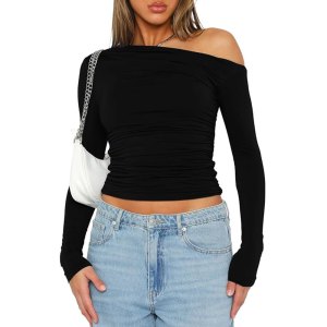 ruched long-sleeve top