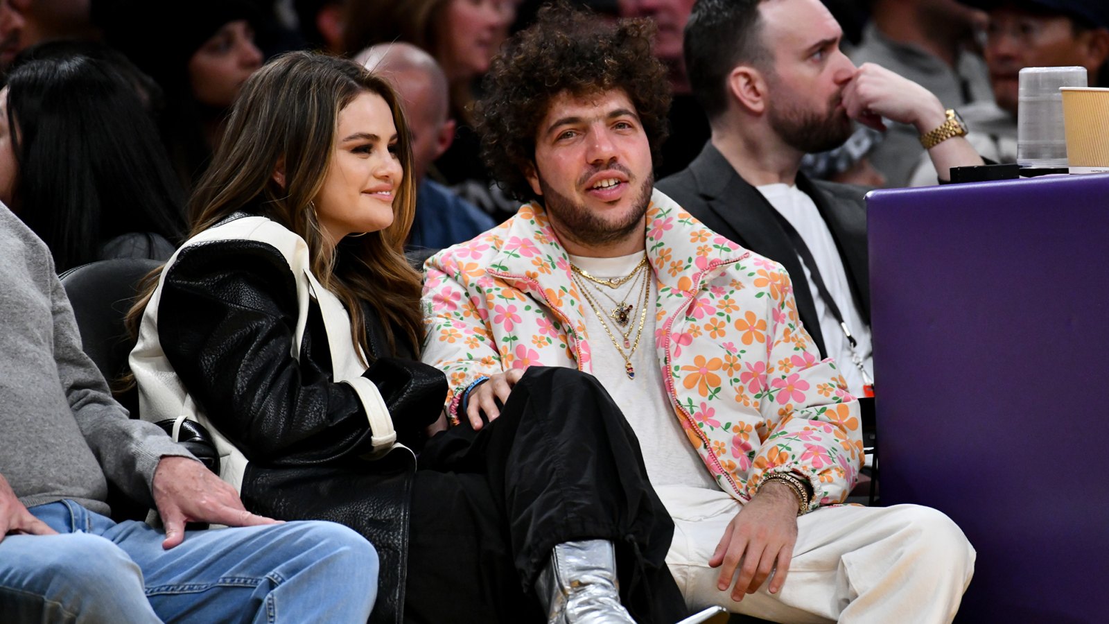 Selena Gomez and Benny Blanco at the Los Angeles Lakers game on January 3, 2024.