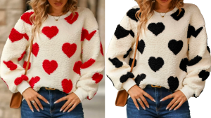 Shermie Heart Print Pullover Sweater