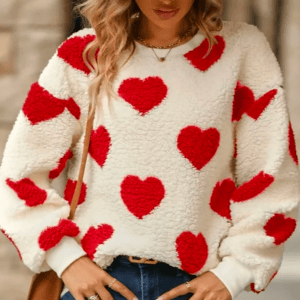 Shermie Heart Print Pullover Sweater