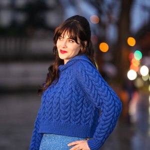 Zooey Deschanel at Paris Fashion Week on January 25, 2024.