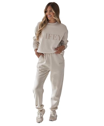 Six Stories Embroidered 'Wifey' Sweatshirt, Newlywed Chic, Comfy & Soft, Honeymoon Essential, Wedding Gift, Champagne, Size M