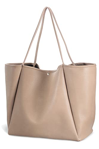 HOXIS Oversize Vegan Leather Tote Women Weekender Bag Shopper Handbag Travel Purse (Nude)