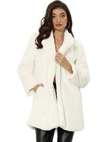 Allegra K Women's Faux Fur Coat Lapel Warm Overcoat Winter Open Front Fluffy Jackets X-Small White