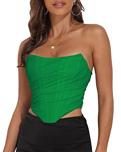 Modegal Women's Vintage Strapless Open Back Boned Mesh Bustier Zip Back Corset Bodyshaper Crop Top
