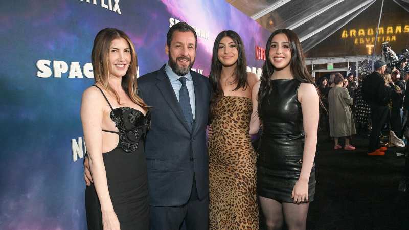 sadie sandler sheer dress Adam and Lookalike Daughters Coordinate for Rare Red Carpet Outing Sadie Sandler Sheer Dress