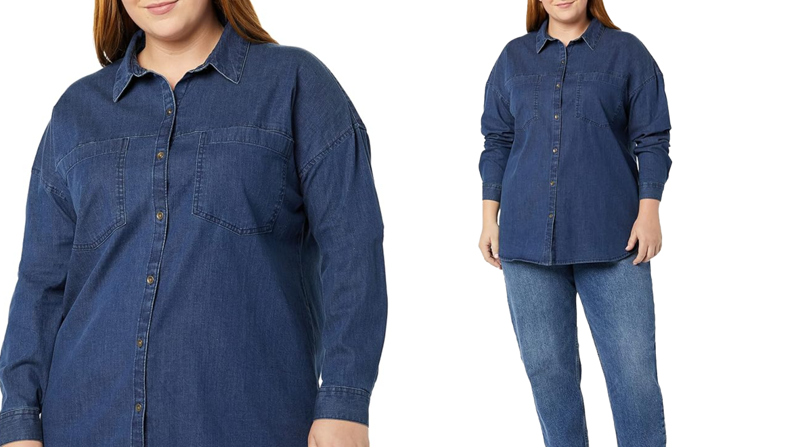 Amazon Essentials Women's Denim Oversize Two-Pocket Tunic Shirt