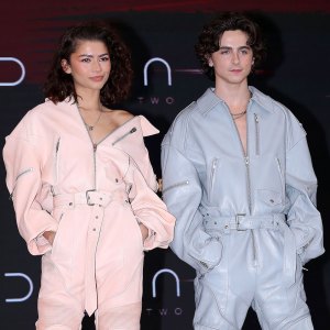 Feature Zendaya and Timothee Chalamet Don Matching Jumpsuits at Dune Part Two Function in South Korea