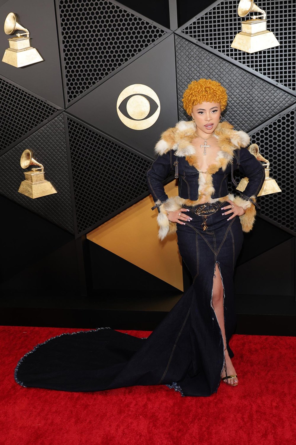 Ice Spice Channels Major Y2K Style in Baby Phat Denim Two Piece Set at the 2024 Grammys 656