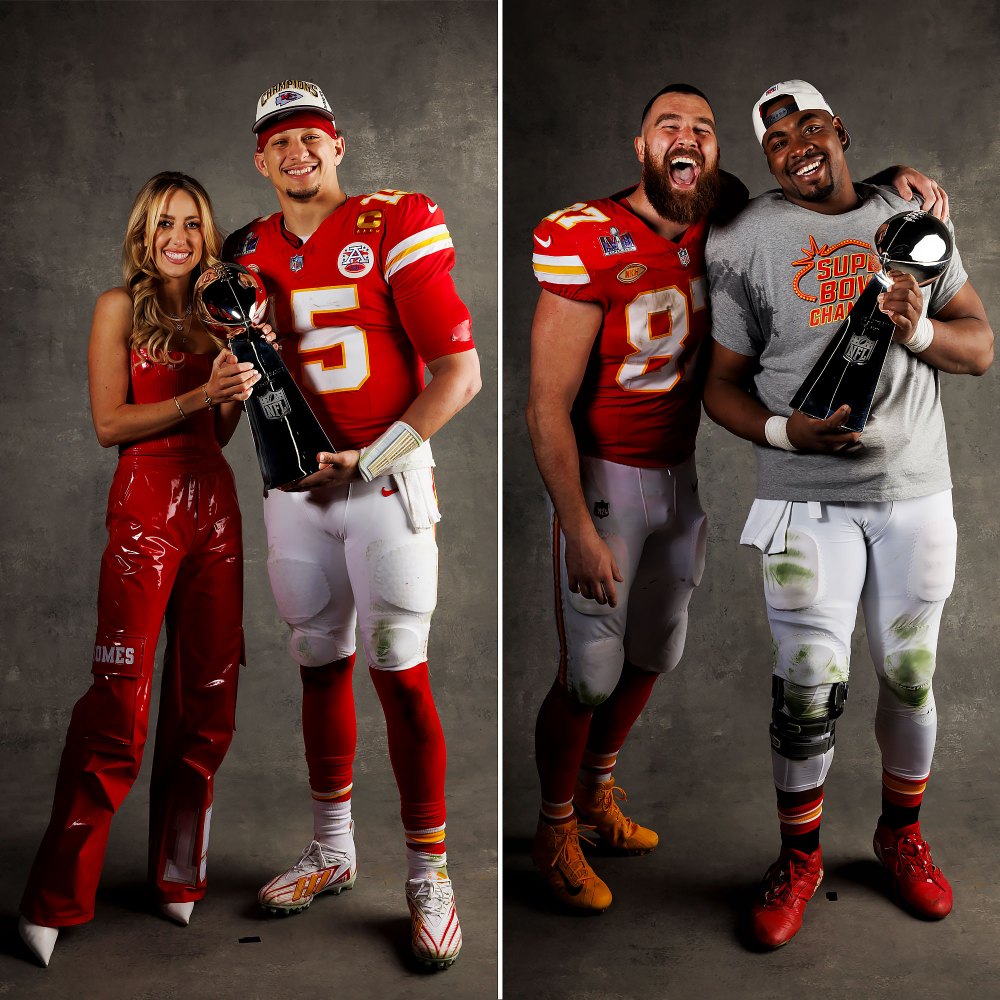 Kansas City Chiefs Players Kiss Vince Lombardi Trophy in Super Bowl LVIII Winners Portraits