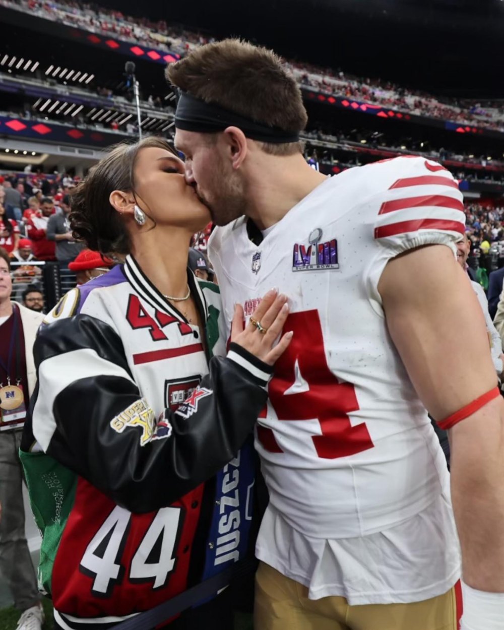 Kristin and Kyle Juszczyk Share Sweet Moment on Super Bowl LVIII Sidelines