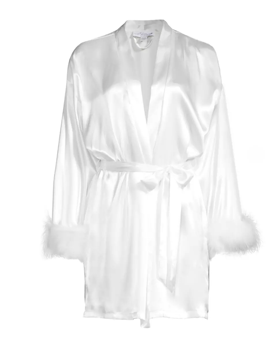 In Bloom Hope Feather-Trimmed Satin Robe