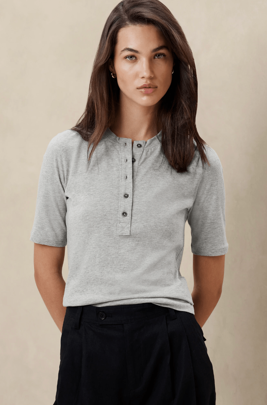 Banana Republic Factory Elbow-Sleeve Cotton Henley