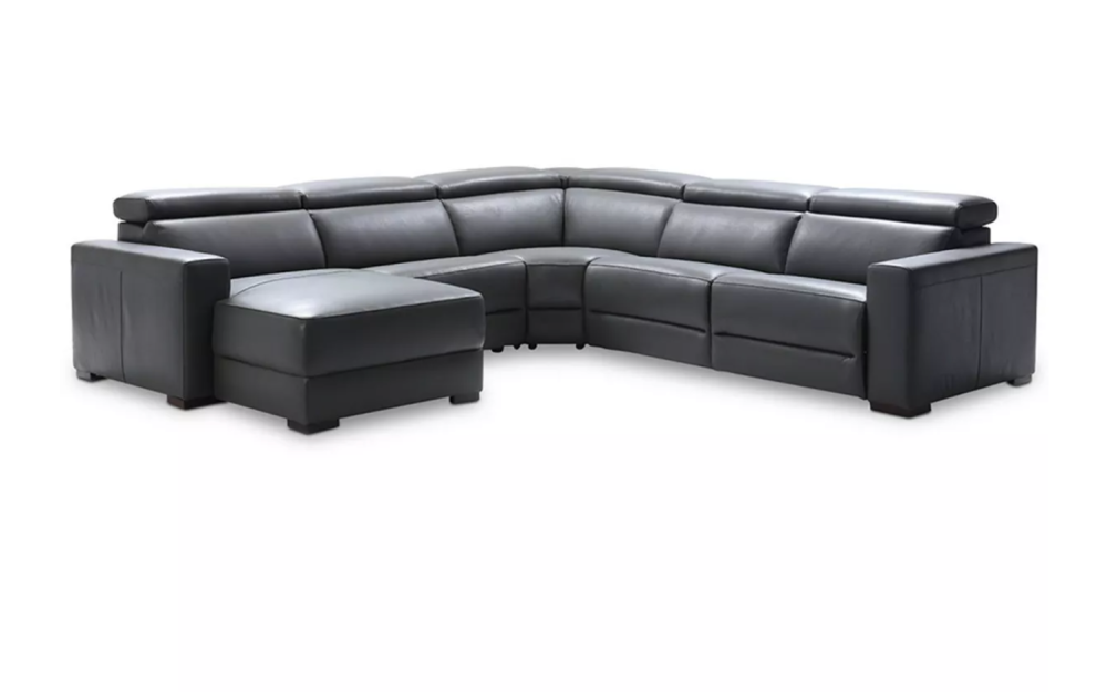 Created for Macy's Nevio 124" 5-pc Leather Sectional Sofa with Chaise, 1 Power Recliner and Articulating Headrests
