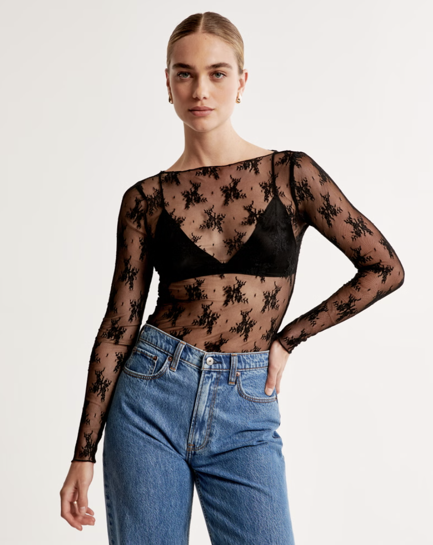 Abercrombie Long-Sleeve Lace Slash Top