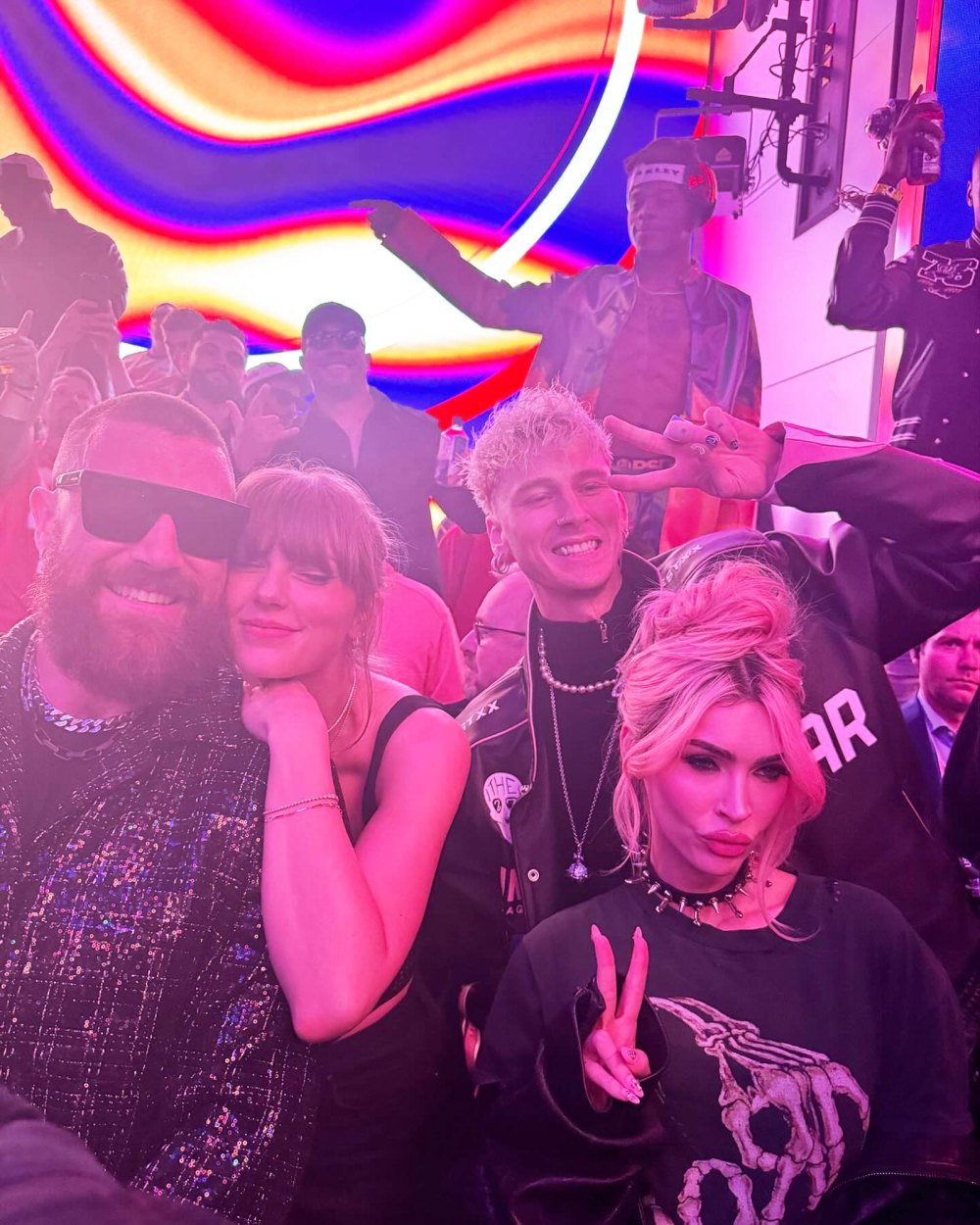 Taylor Swift and Travis Kelce Party With Megan Fox and Machine Gun Kelly in Vegas After Super Bowl LVIII