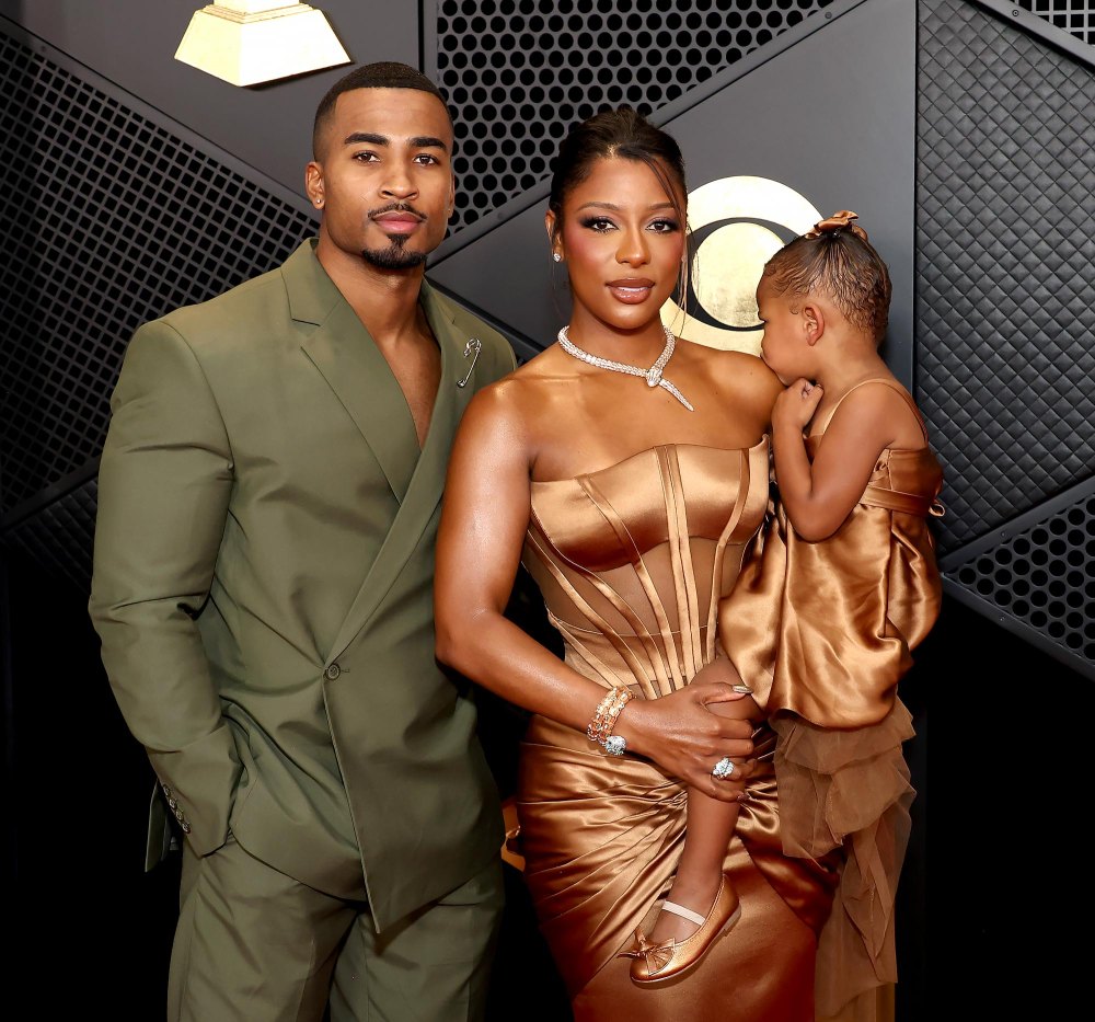 Victoria Monet and Daughter Hazel Twin in Versace at 2024 Grammys