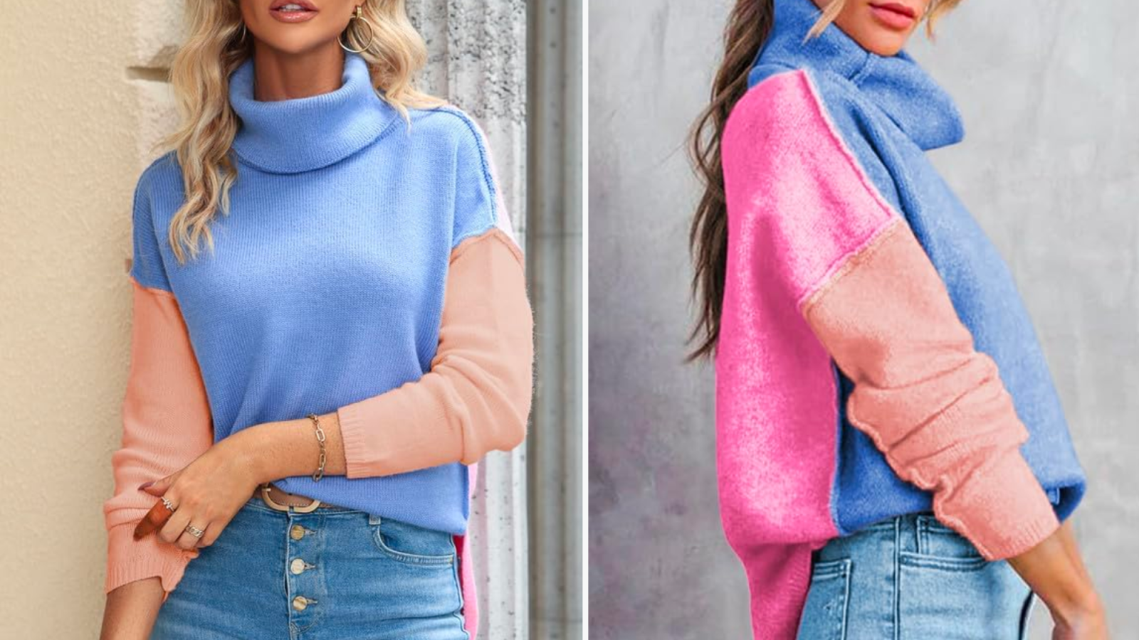 Dokotoo Color Block Turtleneck Sweater