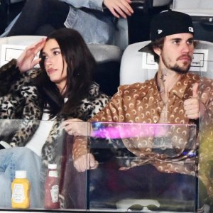 Hailey Bieber Is a Beauty With New Dark Brown Hair and Extensions at 2024 Super Bowl