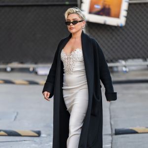 Florence Pugh arriving at "Jimmy Kimmel Live!" in Los Angeles on February 1, 2024.
