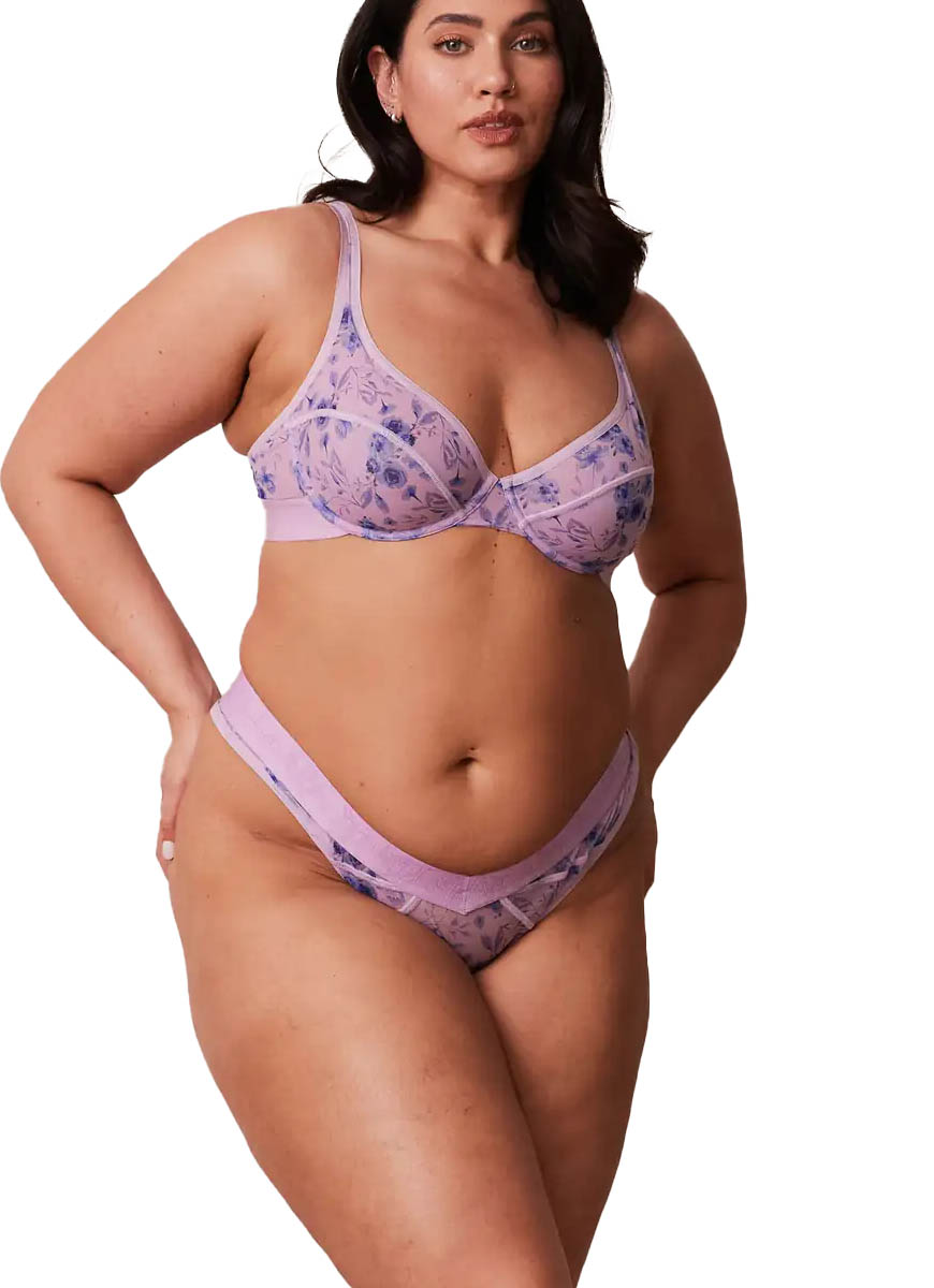 Lounge Floral Mesh Balcony Bra and Thong Set