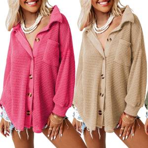 Dokotoo Waffle Knit Long Sleeve Button Down Top Amazon