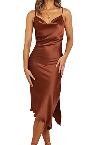 Prettygarden Satin Cowl Neck Midi Dress