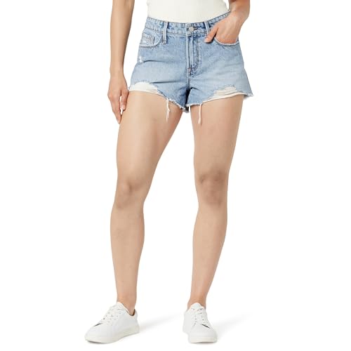 The Drop Women's Arin Distressed Denim Short, Medium Indigo, 35, Plus Size