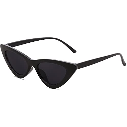 SOJOS Retro Vintage Narrow Cat Eye Sunglasses for Women Impact Glasses Plastic Frame SJ2044 with Black Frame/Gray Lens