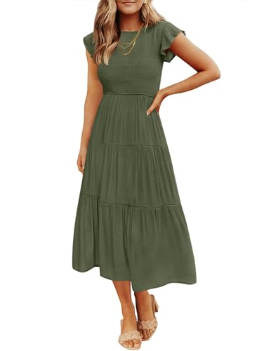ZESICA Women&rsquo;s Flutter Short Sleeve Tiered Midi Dress