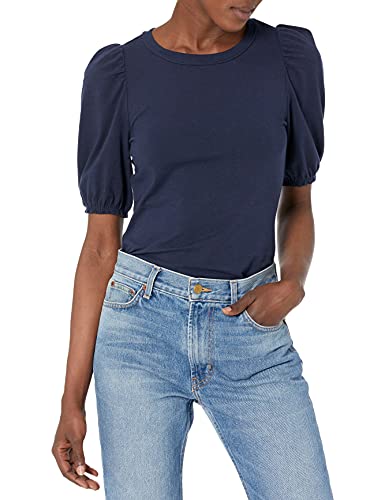 Amazon Essentials Women's Classic-Fit Puff Short-Sleeve Crewneck T-Shirt, Navy, Large
