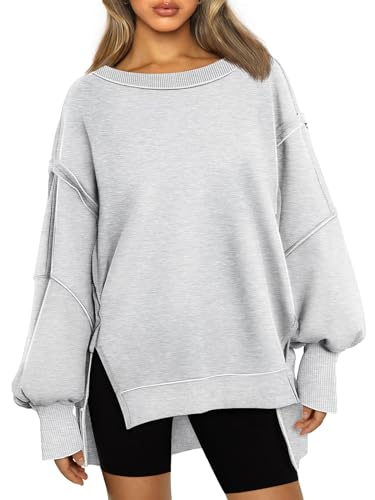 Womens Oversized Sweatshirts Crewneck Hoodies Sweaters Winter Fashion Clothes Y2k Teen Girls Cute Preppy Fleece Outfits 2024 Grey