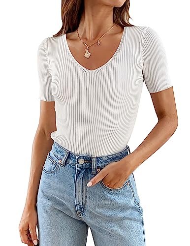 ZESICA Women’s Short Sleeve Ribbed T-shirt