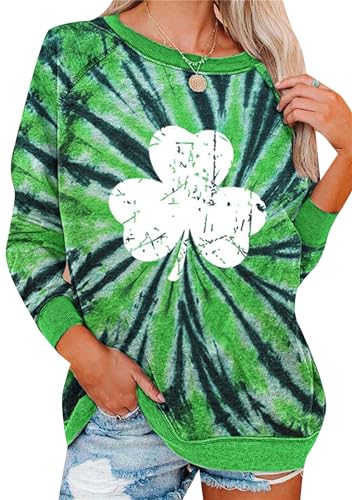 YMING Women Simple St. Patrick's Day Shamrock Tie Dye Sweatshirt