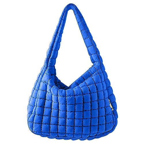 SHOPANTS Quilted Tote Bag for Women Puffer Bag Lightweight Quilted Padding Shoulder Bag Down Cotton Padded Large Capacity Crossbody Bubble Hobo Bags (Blue)