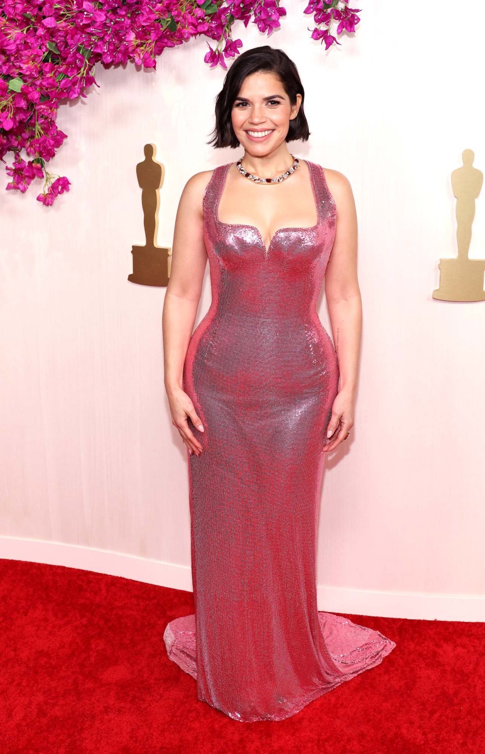 FEATURE America Ferrera Looks Unreal in Hot Pink Chainmail Gown at 2024 Oscars