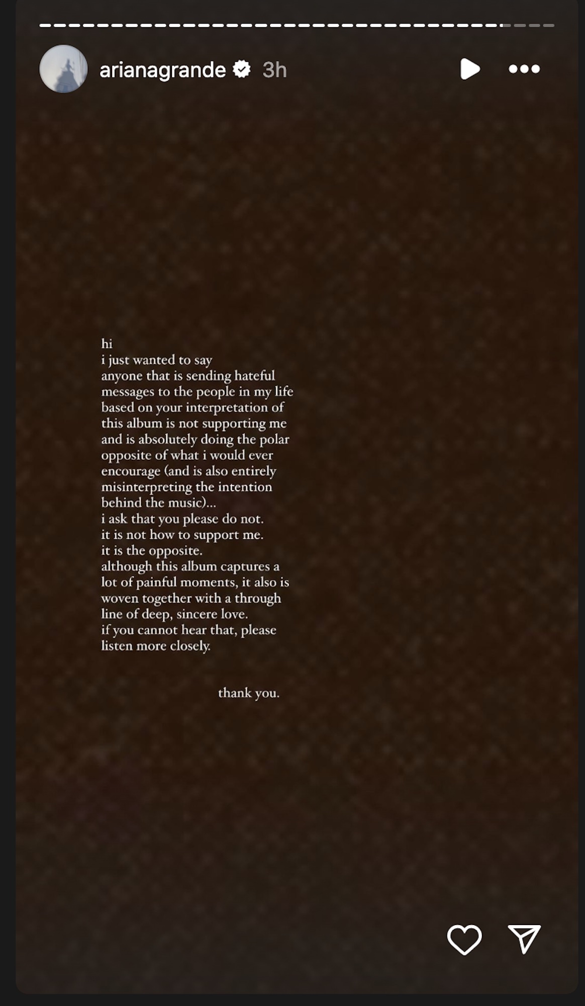 Ariana Grande's Instagram Story